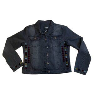 DESIGUAL Gabrielle Black Denim Jacket with Floral Design Size 42